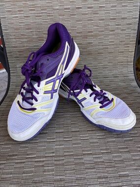 ASICS Gel Rocket Purple/Yellow and White Volleyball/Court Sneakers size 9 womens